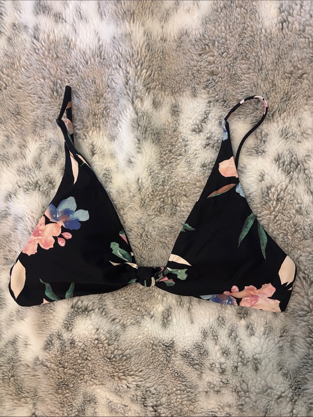 O’Neill Floral Black Triangle Knotted Bikini Top